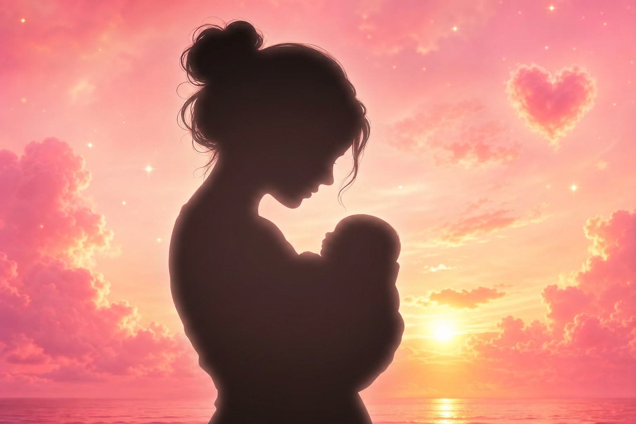 Madre sosteniendo en calma a su bebé recién nacido